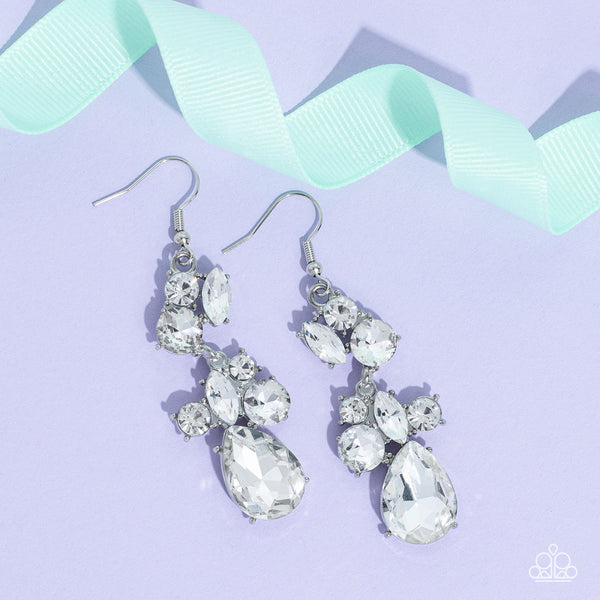 Paparazzi Rhinestone Reveler - White Earrings