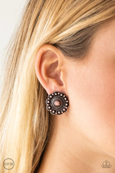 Paparazzi Foxy Flower Gardens - Copper Clip-On Earrings