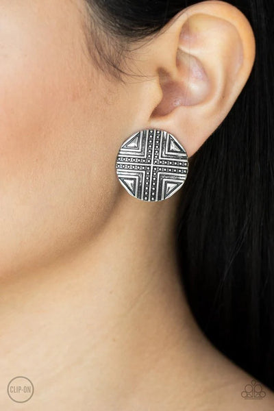 Paparazzi Shielded Shimmer - Silver Clip-On Earrings