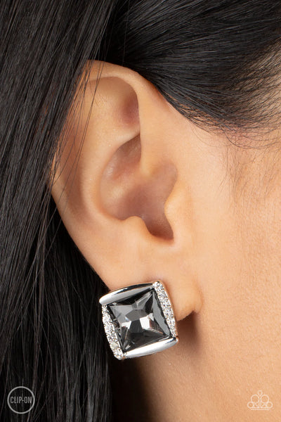 Paparazzi Sparkle Squared - Silver Clip-On Earrings