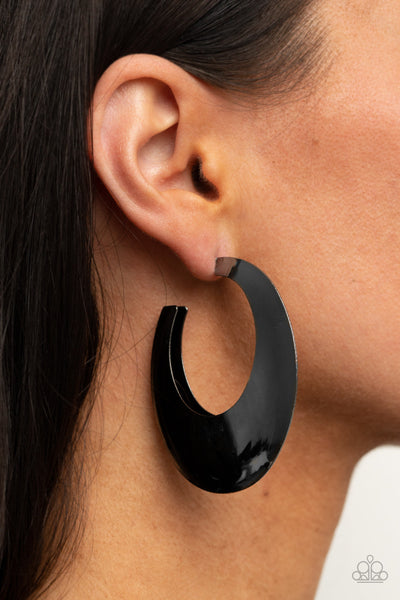 Paparazzi Going OVAL-board - Black Hoop Earrings