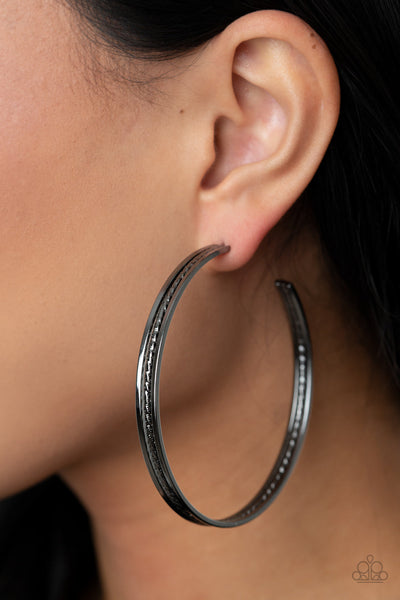 Paparazzi Midtown Marvel - Black Hoop Earrings