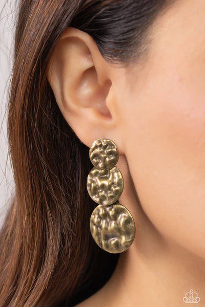 Paparazzi Triple Threat Texture - Brass Post Earrings