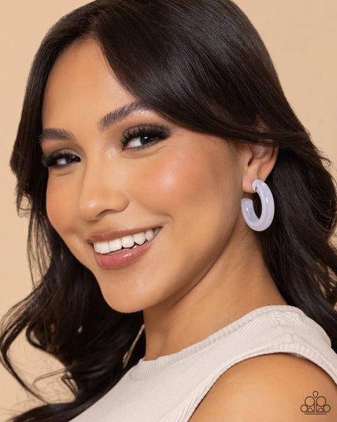 Paparazzi Glassy GAZE - White Hoop Earrings