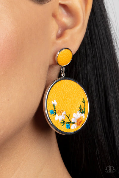 Paparazzi Embroidered Gardens - Yellow Post Earrings
