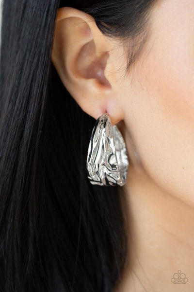 Paparazzi Badlands and Bellbottoms - Silver Hoop Earrings