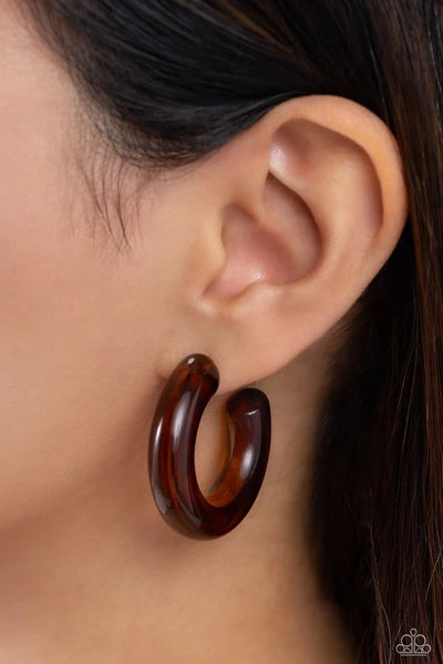 Paparazzi Glassy GAZE - Brown Hoop Earrings
