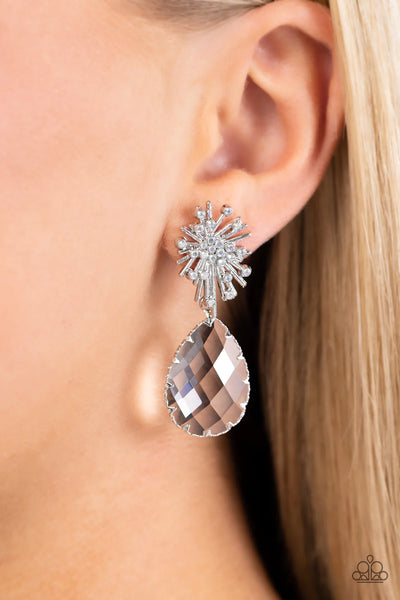 Paparazzi Stellar Shooting Star - White Post Earrings