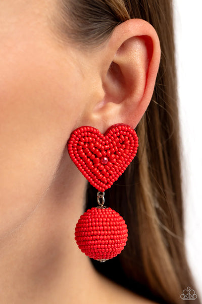 Paparazzi Spherical Sweethearts - Red Post Earrings