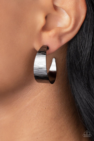 Paparazzi Lecture on Texture - Black Hoop Earrings