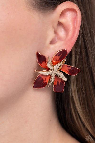 Paparazzi Warped Wallflower - Red Post Earrings