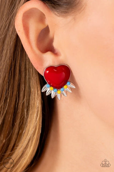 Paparazzi Spring Story - Red Clip-On Earrings
