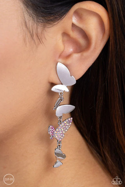 Paparazzi Flying Flashy - Pink Clip-On Earrings