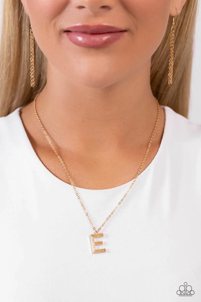 Paparazzi Leave Your Initials - E - Gold Necklace
