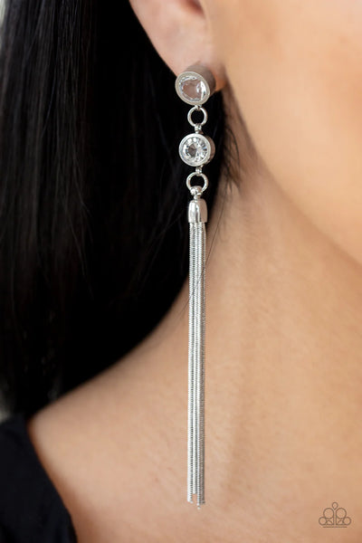 Paparazzi Tassel Twinkle - White Post Earrings