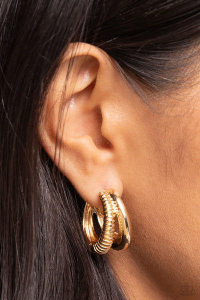 Paparazzi Textured Tremolo - Gold Hoop Earrings