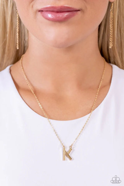 Paparazzi Leave Your Initials - K - Gold Necklace