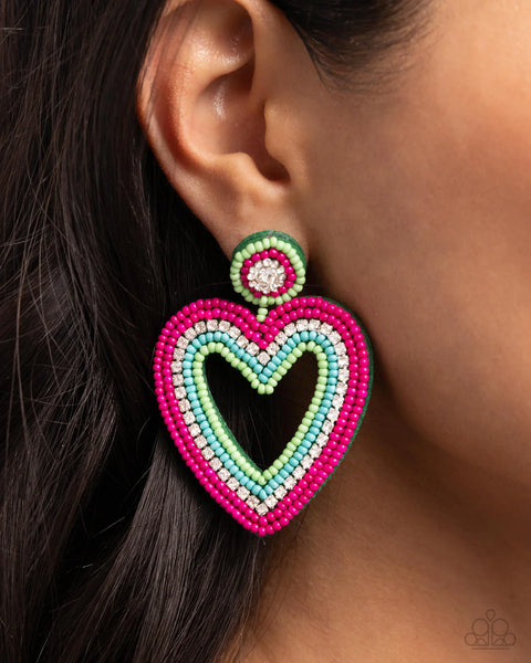 Paparazzi Headfirst Heart - Green Post Earrings