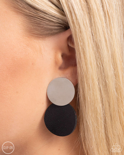 Paparazzi Leather Leader - Black Clip-On Earrings
