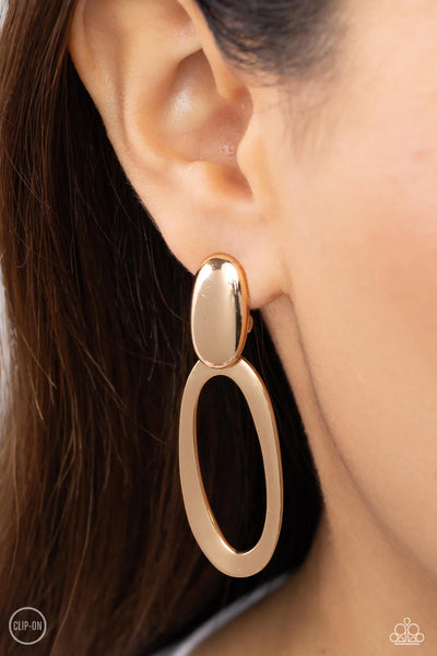 Paparazzi Pull OVAL! - Gold Clip-On Earrings