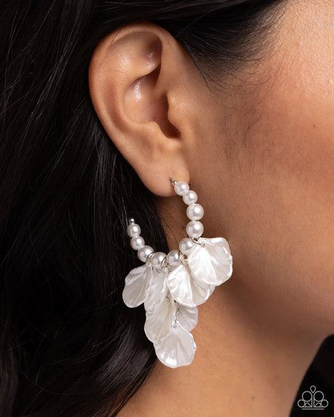 Paparazzi Frilly Feature - White Hoop Earrings