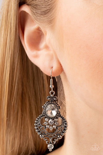 Paparazzi Castle Chateau - White Earrings