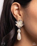 Paparazzi Esteemed Elite - White Clip-On Earrings
