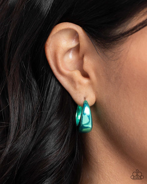 Paparazzi Colorful Curiosity - Green Hoop Hinge Earrings