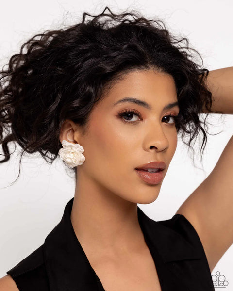 Paparazzi Tulle Twist - White Post Earrings