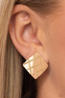 Paparazzi PLAID and Simple - Gold Clip-On Earrings