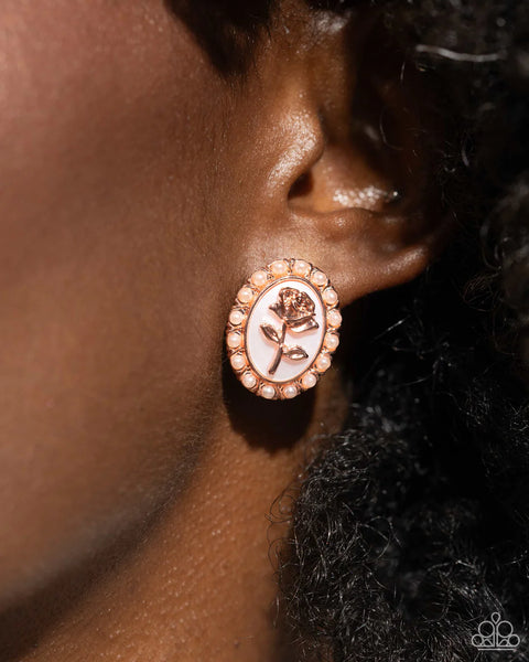 Paparazzi Rosy Relic - Copper Post Earrings