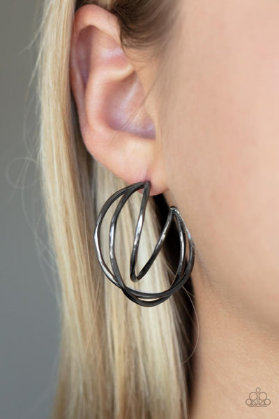 Paparazzi City Contour - Black Hoop Earrings