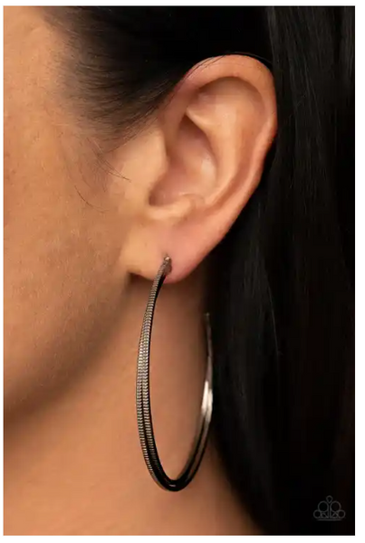Paparazzi Monochromatic Curves - Black Hoop Earrings