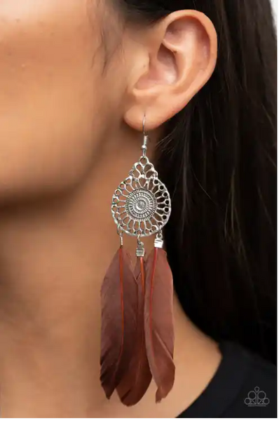 Paparazzi Pretty in PLUMES - Brown Earrings