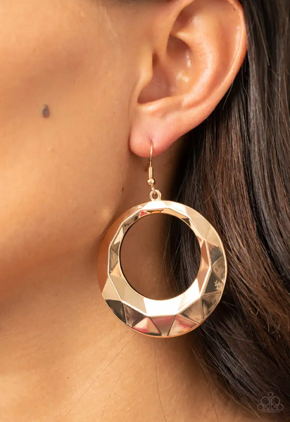 Paparazzi Fiercely Faceted - Gold Earrings