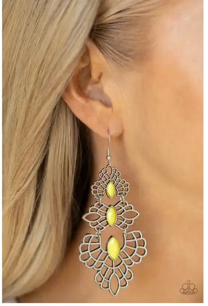 Paparazzi Flamboyant Frills - Yellow Earrings