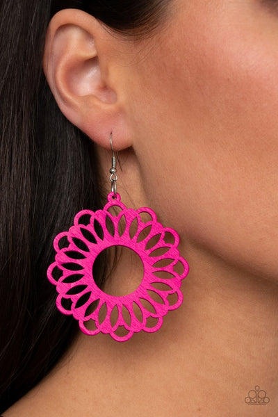 Paparazzi Dominican Daisy - Pink Wood Earrings