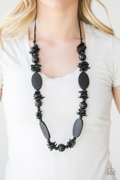 Paparazzi Carefree Cococay - Black Wooden Necklace