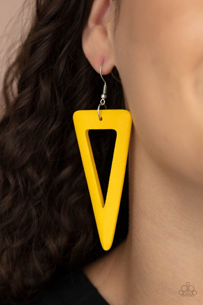 Paparazzi Bermuda Backpacker - Yellow Wood Earrings