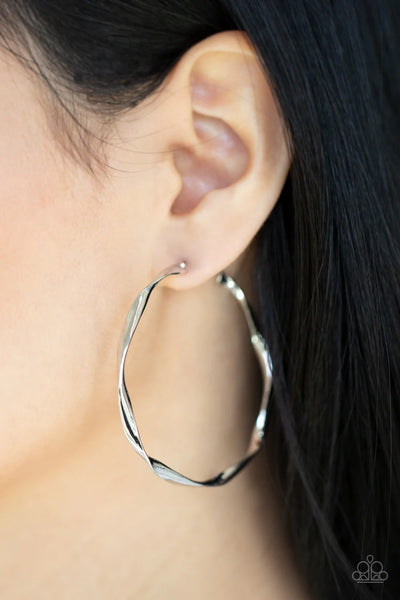 Paparazzi Radiantly Warped - Silver Hoop Earrings