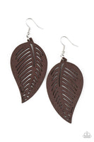 Paparazzi Tropical Foliage - Brown Wood Earrings