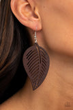 Paparazzi Tropical Foliage - Brown Wood Earrings