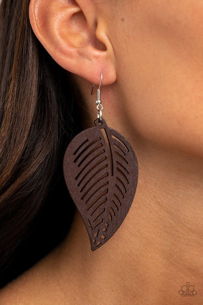 Paparazzi Tropical Foliage - Brown Wood Earrings
