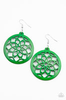 Paparazzi Mandala Meadow - Green Wood Earrings
