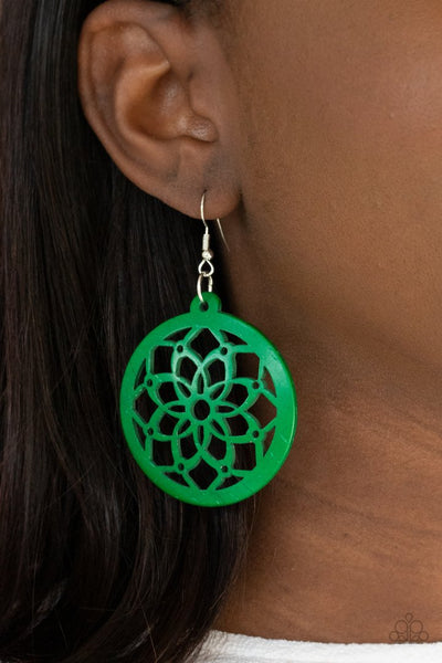 Paparazzi Mandala Meadow - Green Wood Earrings