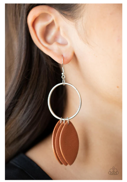 Paparazzi Leafy Laguna - Brown Earrings
