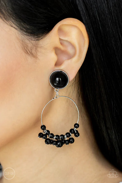 Paparazzi Cabaret Charm - Black Clip-On Earrings