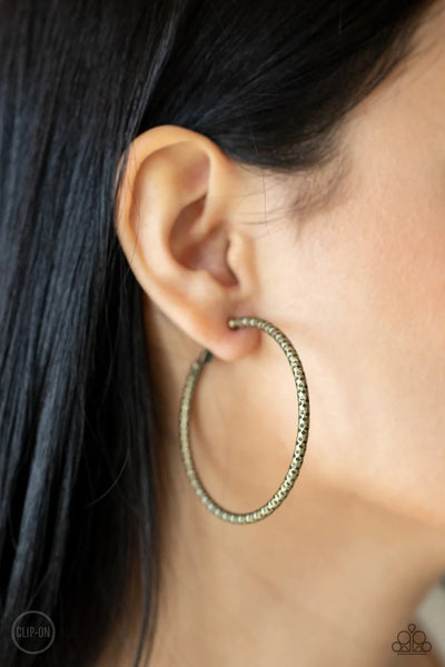 Paparazzi Subtly Sassy - Brass Clip-On Hoop Earrings