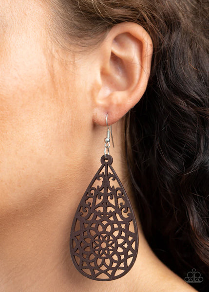 Paparazzi Seaside Sunsets - Brown Wood Earrings