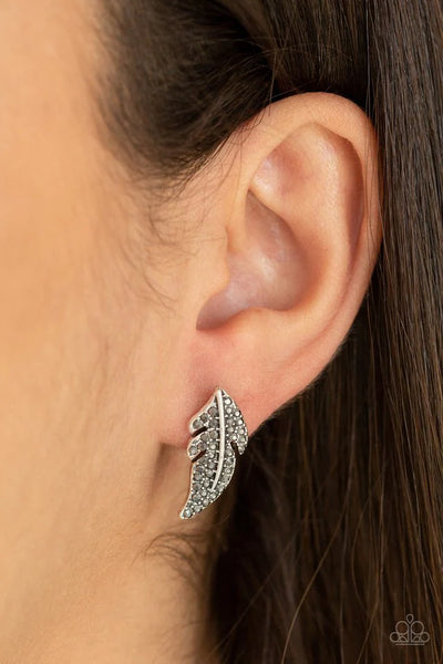 Paparazzi Feathered Fortune - Silver Post Earrings